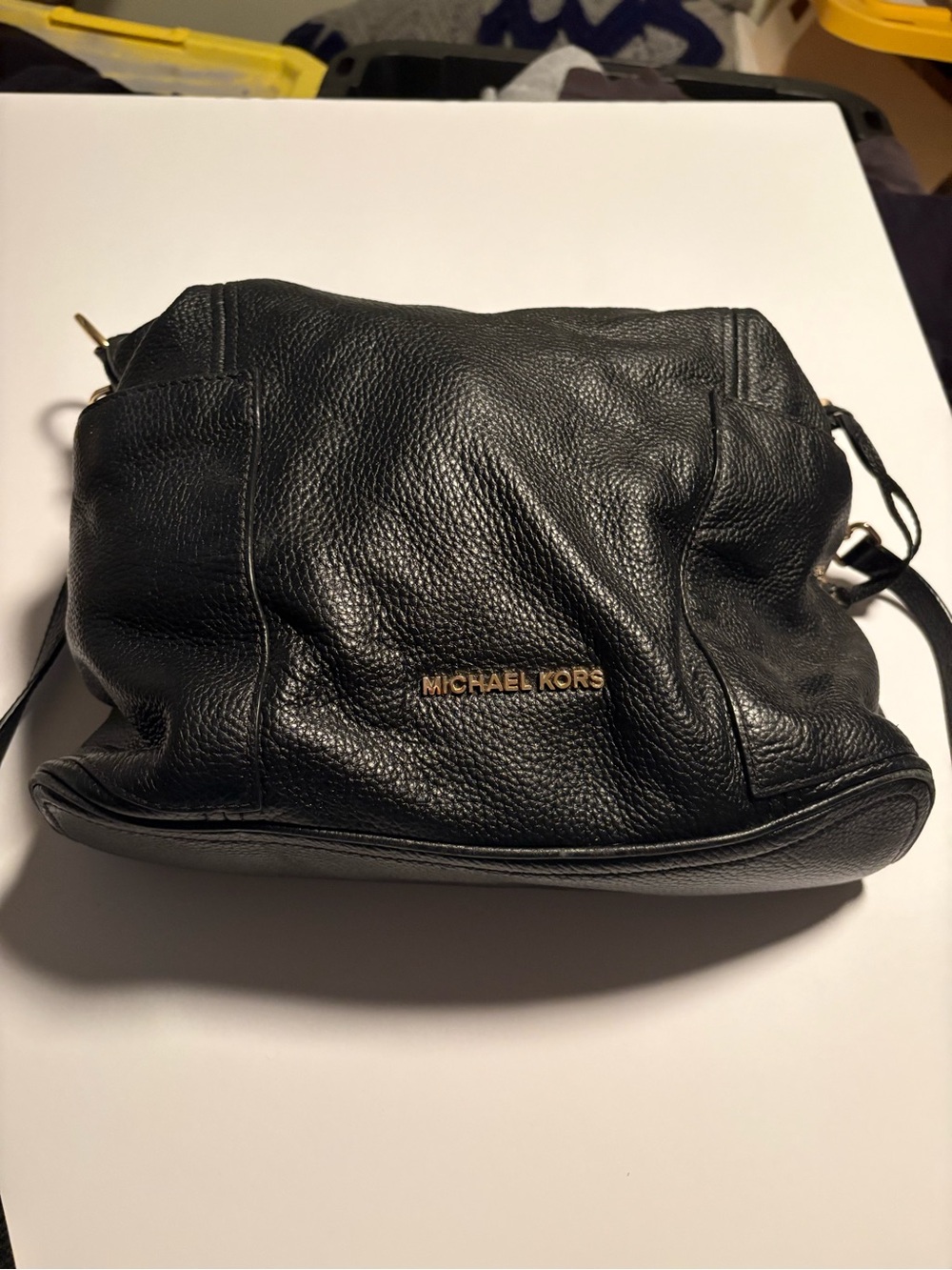 Michael Kors Black Pebbled Leather Shoulder Bag with Gold Logo